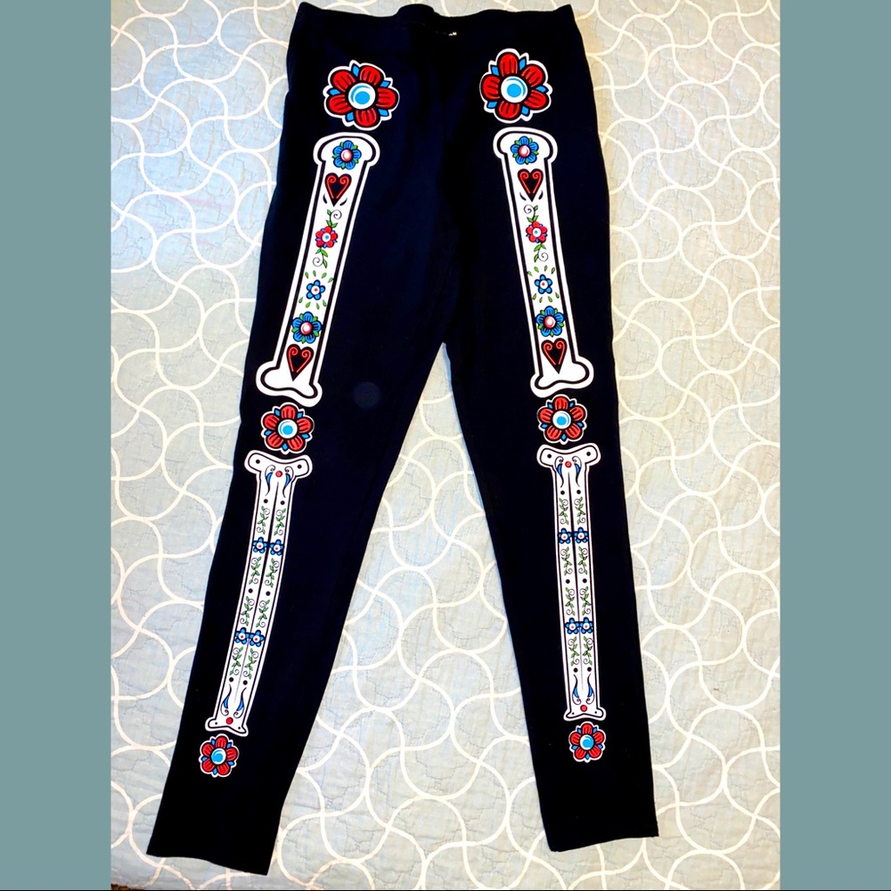 Matching pants Day of the Dead, skeleton Halloween XL Mexican Flowers leggings